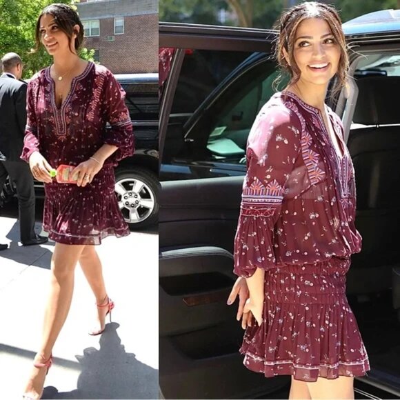 ULLA JOHNSON Gita Floral Georgette Mini Dress Bordeaux burgundy dress size 6 - Picture 1 of 8